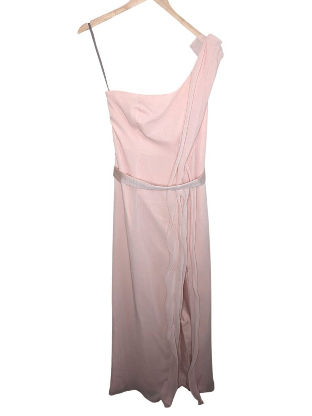 Vera Wang White Blush Pink One Shoulder Bridesmaid Gown Size 8 Formal Dress